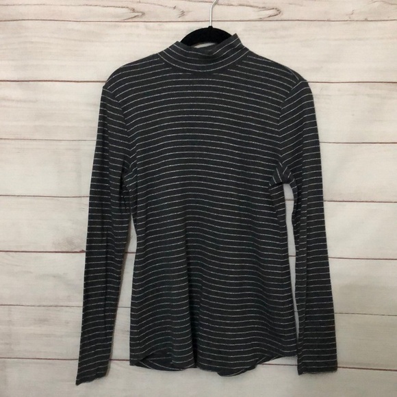 Charter Club Gray Metallic Striped Mock Turtleneck Size M - Picture 1 of 3
